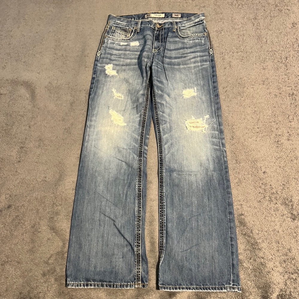 Y2K BKE Tyler Mens Straight Leg Distressed Jeans Blue Medium Wash 34x33 Grunge